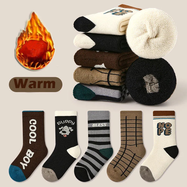 Gefütterte Winter Woll Socken für Kinder (5 Paar)