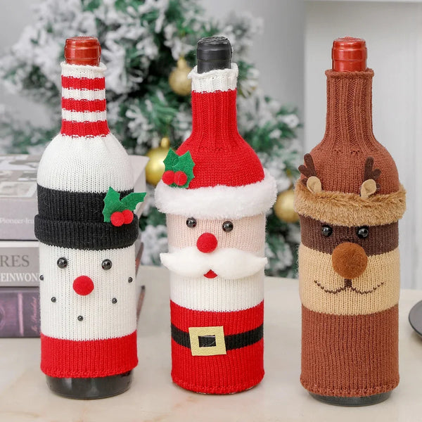 Knitted Christmas wine bottle cover