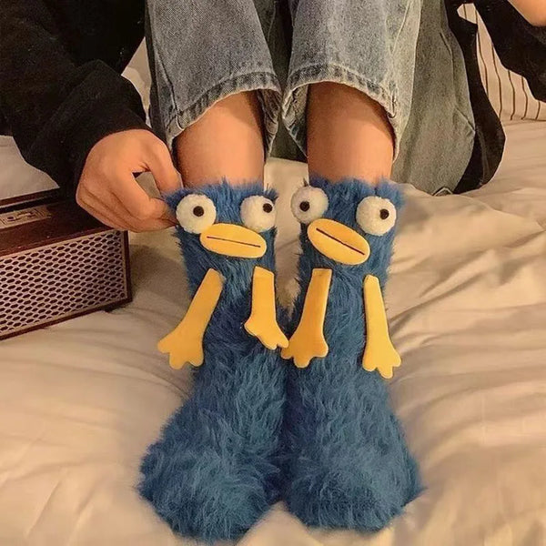 Flauschige Cartoon Damen Socken mit Gesicht