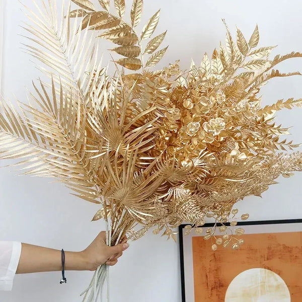 Artificial gold-plated decorative plants branches & leaves