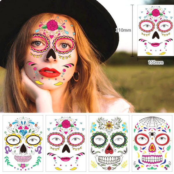 Halloween Mexican death mask temporary tattoo