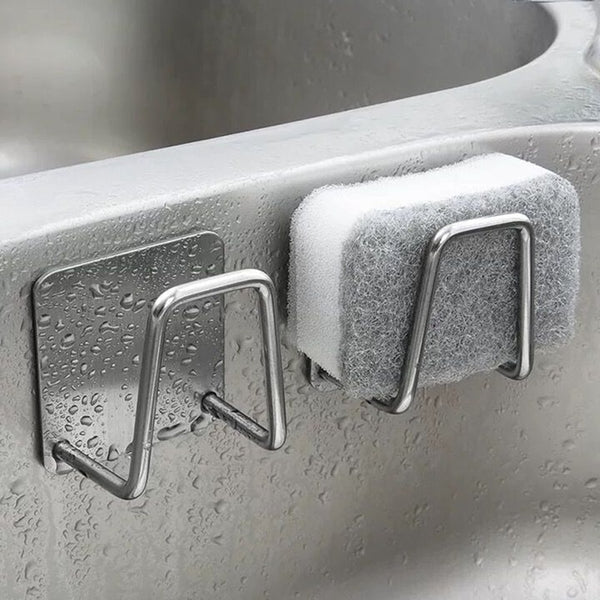 Self-adhesive stainless steel sponge holder for sink