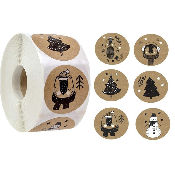 Round self-adhesive Christmas stickers (500 pieces)