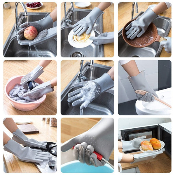 Reusable silicone cleaning gloves